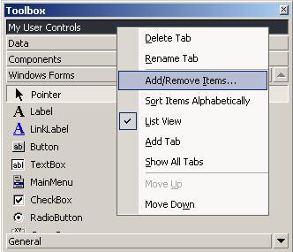 To use any user defined controls Create new windows application.