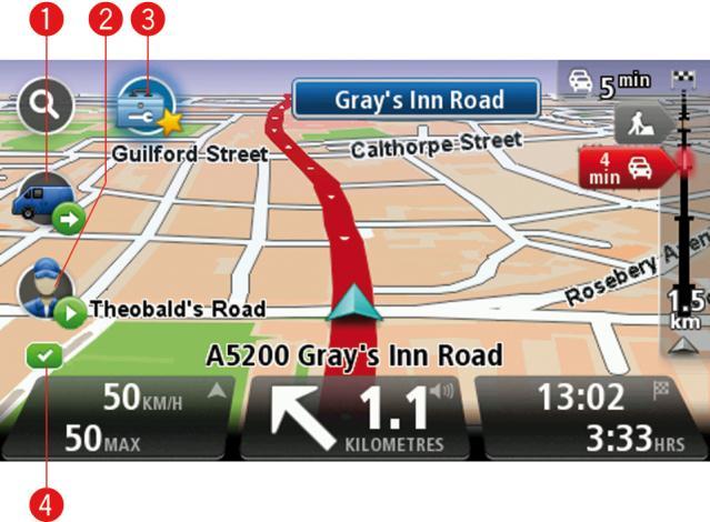 Driving View with WEBFLEET elements Driving View When your TomTom PRO starts, you are shown the Driving View along with detailed information about your current location.