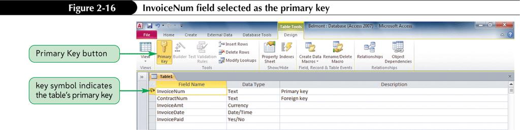 Specifying the Primary Key in Design View