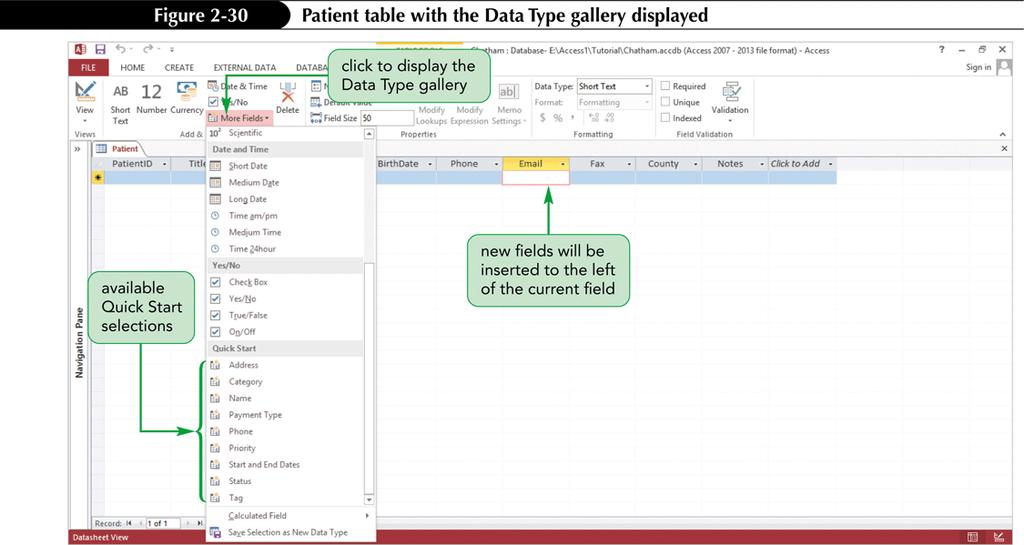 Adding Fields to a Table Using the Data Type Gallery The Data Type