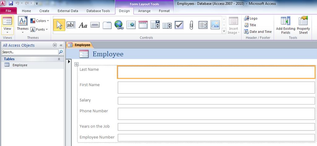 from the Employee Table created a Form with all of the Fields in your Table!