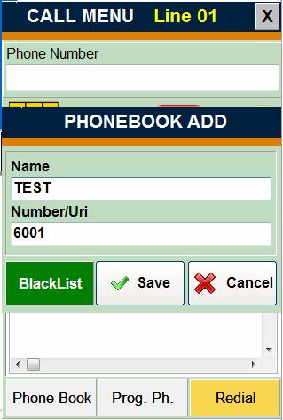 Program Phone Book: This is the phone book for the active program. It is managed in the telephone menu of the configuration and scheduling application. Its fields are name and number.