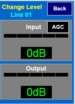 The unit is adjusted from factory to unity gain (0 db). The green color in the display indicates that the adjusted level corresponds to the basic adjustment.