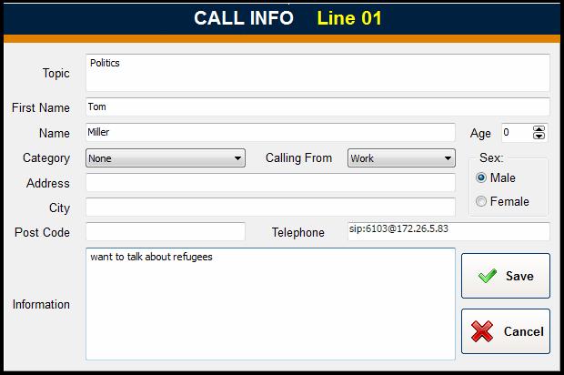 5.6.8. Partner name editable field operation. The line name or URI indicator has 3 fields: 1. Telephone number or URI: 2. Agenda entry name for it. 3. Name given by the producer at that moment.