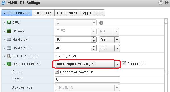 8.5.3 VM networks To test VM communication, the vsphere Web Client is used to add a vnic to each VM on its assigned data network.