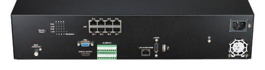channels 8 channels Simultaneous Playback 9 channel 1 channel 4 channel 8 channels Local Display HDMI VGA, HDMI Frontr Panel Controls PoE+ Switch Ports 8 Live View UPS Support via USB Remote Backup