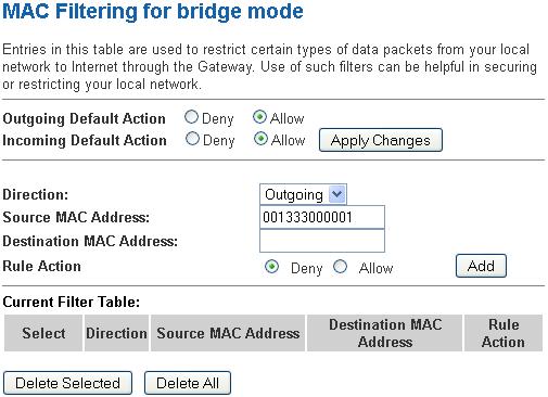 20 MAC Filtering The MAC filtering feature allows you to define rules to allow or deny frames through the device based on source MAC address,