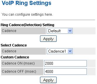 Ring Settings This page is used to configure the parameters for ring settings. 1.