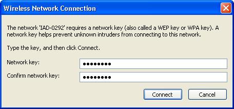 (the default settings Security Mode = Disable). You can later change this network key via the wireless configuration menu.