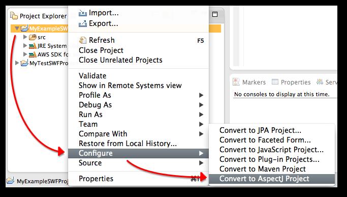 Creating an AWS Flow Framework for Java Project The AspectJ Runtime Library will be added to your project. 2. Right-click your project again and click Properties. 3.
