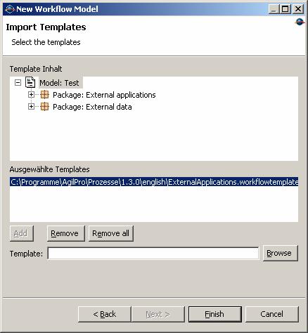 Figure 2: Importing templates The overview page which appears when opening the file shows the already added