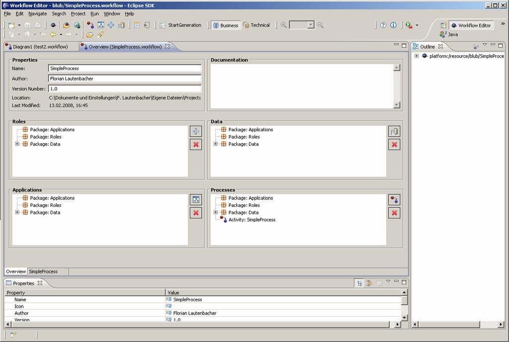 workflow (Diagram1) Figure 3: The overview page To edit the process steps, you need to go to the modeling tab