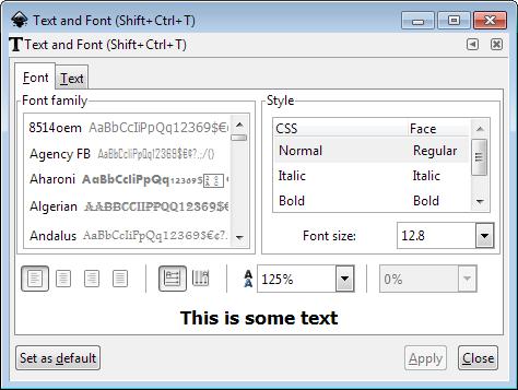 Text options Text toolbar Text and