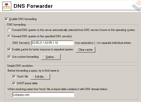 Chapter 2 Headquarters configuration 2.5 DNS Forwarder Configuration Go to Configuration / DNS Forwarder to configure DNS servers to which DNS queries will be forwarded.