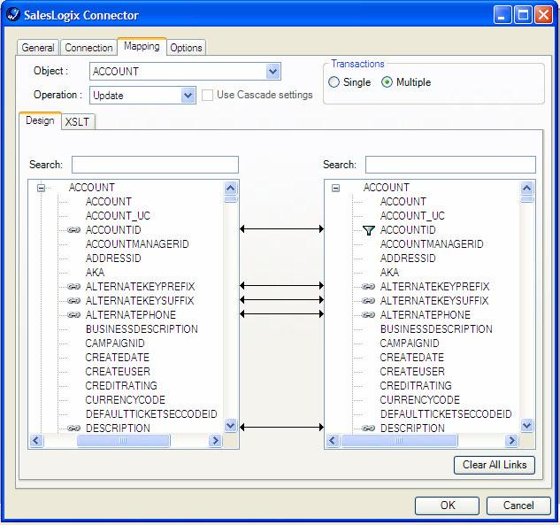 SalesLogix Connector Tool The aim of this tab is to define the links between the incoming data and the outgoing data that is to be sent to the Connector Web Service and then into SalesLogix via the