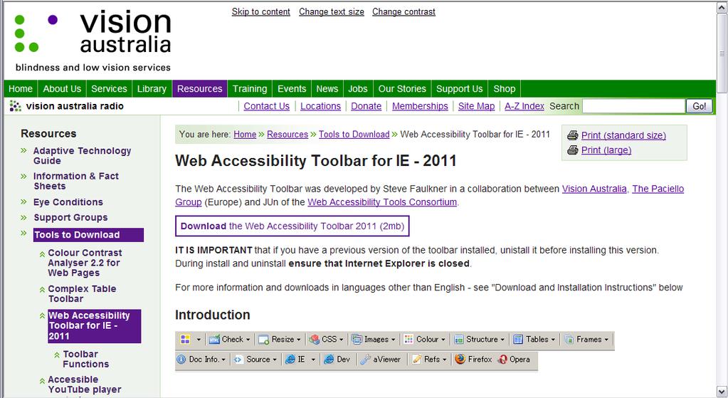Web Accessibility Toolbar Free Internet Explorer toolbar by Vision Australia for