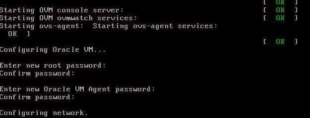 6. Scroll down the screen and set and confirm the root password and the Oracle VM Agent password.
