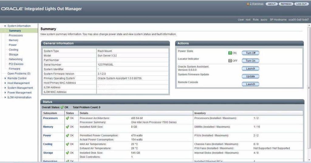 Oracle ILOM Overview Oracle ILOM allows you to manage the Sun Server X3-2. Use Oracle ILOM to connect to the server service processor (SP).