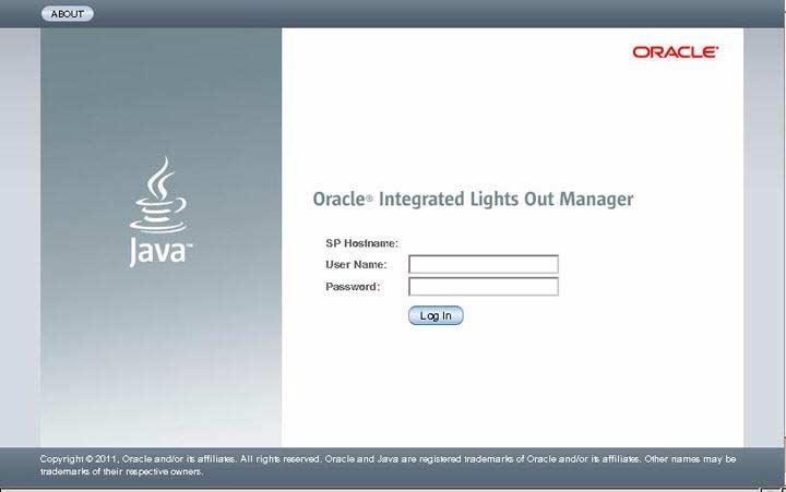 3. Type your user name and password. Note To enable first-time login and access to Oracle ILOM, a default Administrator account and its password are provided with the system.