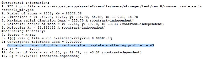 Note that the files are written to a the directory sascalc/xray. What have we generated: test/run_0/sascalc/xray run_0_00001.iq: files containing theoretical scattering data run_0_00001.