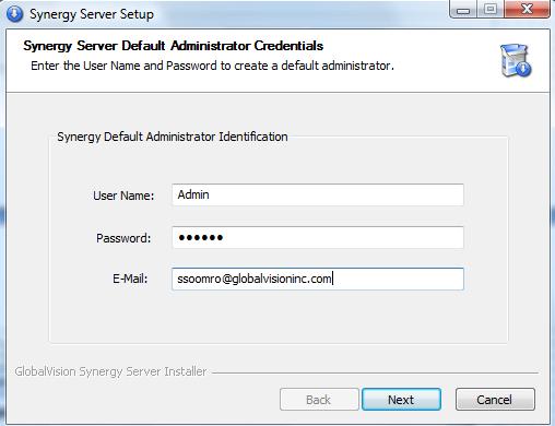 5.2.1 DEFAULT ADMINISTRATOR SETUP The following section details the steps required to create the default administrator (i.e. to setup the default administrator user name, password and email required to initially login to the system).