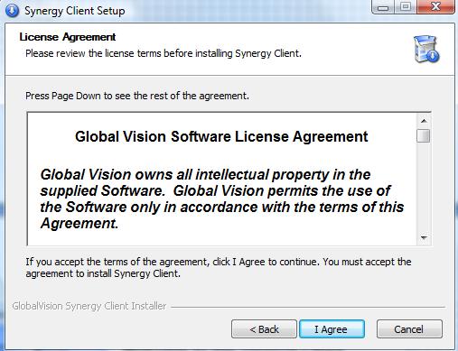 5.3 SYNERGY CLIENT INSTALLATION Welcome to the Synergy Client Setup Wizard screen appears. Click Next >. License Agreement screen appears. Review the license terms.