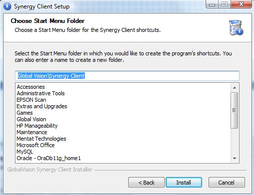 Choose Start Menu Folder screen appears.