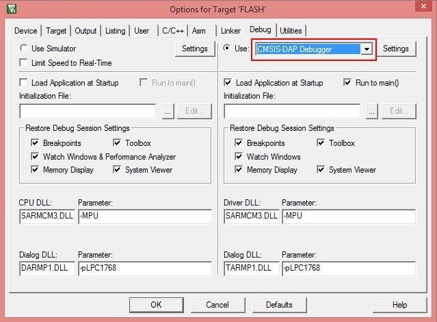 IDE 3. Select Debug tab in the Options for Target Flash window 4.