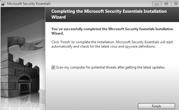 P 920 / 10 Protect Your PC with Microsoft Security Essentials Leave the tick in this box Click Finish Details of all the latest security threats are downloaded 16.