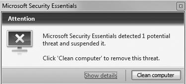 The file (or files) that MSE regarded as a threat to your PC will then be safely deleted to prevent them from causing problems.