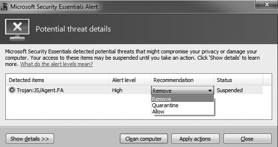 P 920 / 18 Protect Your PC with Microsoft Security Essentials more (fairly general) information about the type of threat it s suspected to contain.