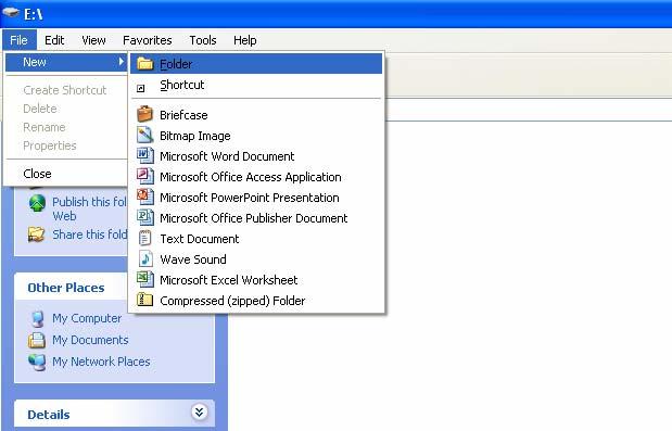 4. Now create new folders by selecting File, New and Folder.