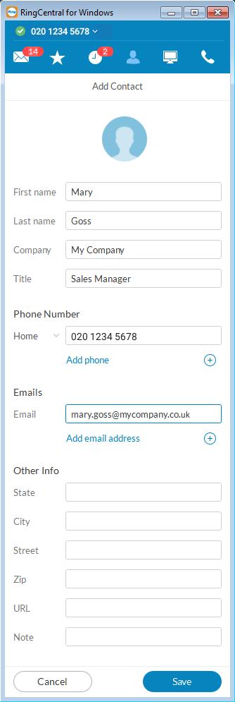 RingCentral for UK Desktop Contacts: Add or Update Your Contacts List Updating Your Personal Contacts List Your personal contacts may already be synced to your mobile phone or Microsoft Outlook, but