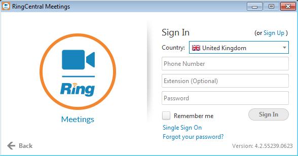 RingCentral for UK Desktop Launch an Online Meeting Launch an Online Meeting You can hold an online video meeting at any time using RingCentral Online Meetings and start it directly from RingCentral