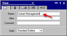 Open the default view When you select the Views design element, the Work pane displays a list of the existing views.