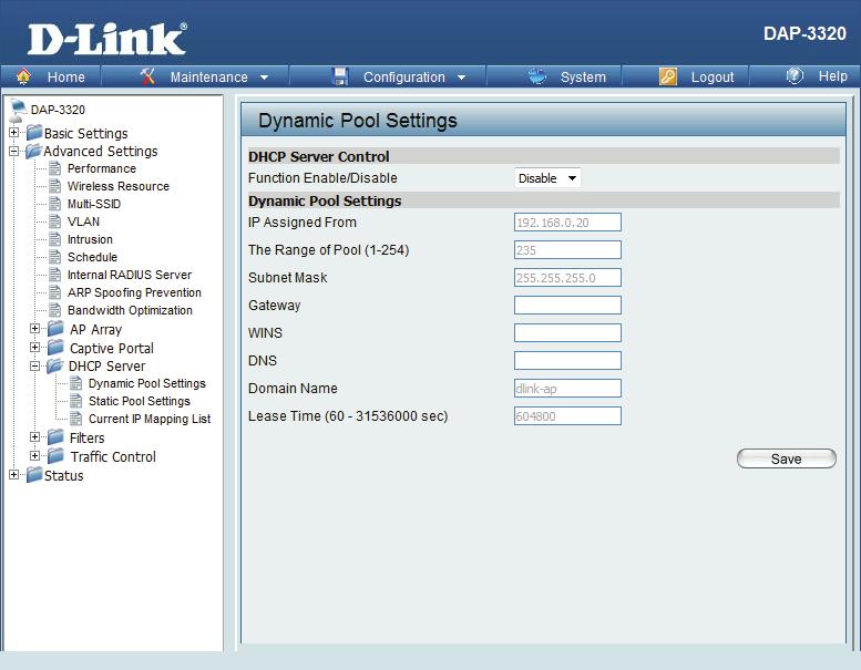 DHCP Server Dynamic Pool Settings The DHCP address pool defines the range of the IP addresses that can be assigned to stations in the network.