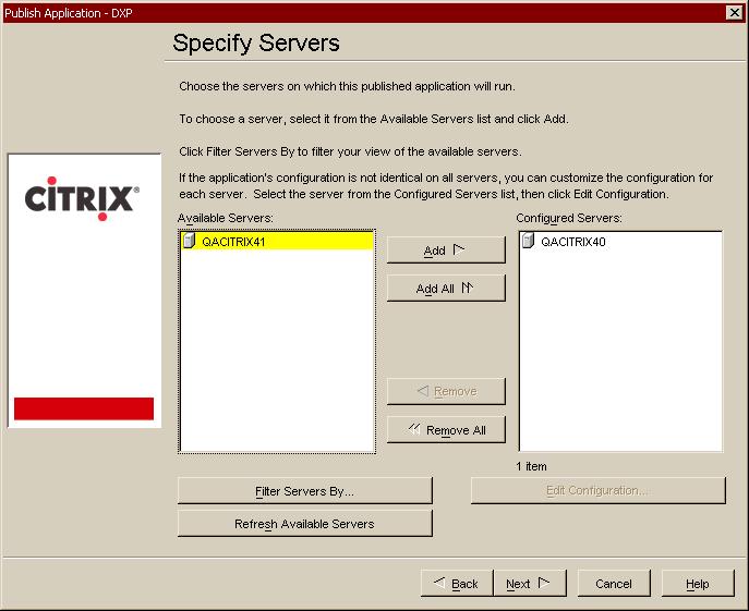 10 Choose the Citrix servers on which Spotfire DXP 2.