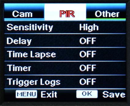 PIR Settings Sensitivity Programmable Options High, Middle, Low Higher sensitivity is 1) more sensitive to movements by smaller subjects; 2) longer detection distance; 3) easier for sensor to detect
