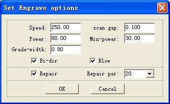30 5.1.4 Interface of setting grade engrave options Sketch map of grade engrave as following. Dblclick the color bar on the Layer column, and the dialog box as shown below.