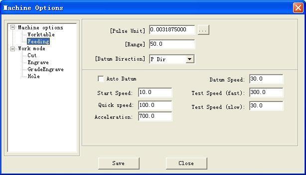 37 6.2.5 Datum Speed It determines the speed of datum. 6.2.6 Start Speed It is the start speed of all axes. Normally, the number should be chosen from 5-30mm/s according to different machines.