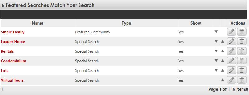 New Search Edit Search Add New Featured Search to edit a featured search General Tab Update Search Name Search Tab Define Search Criteria Images Tab Upload