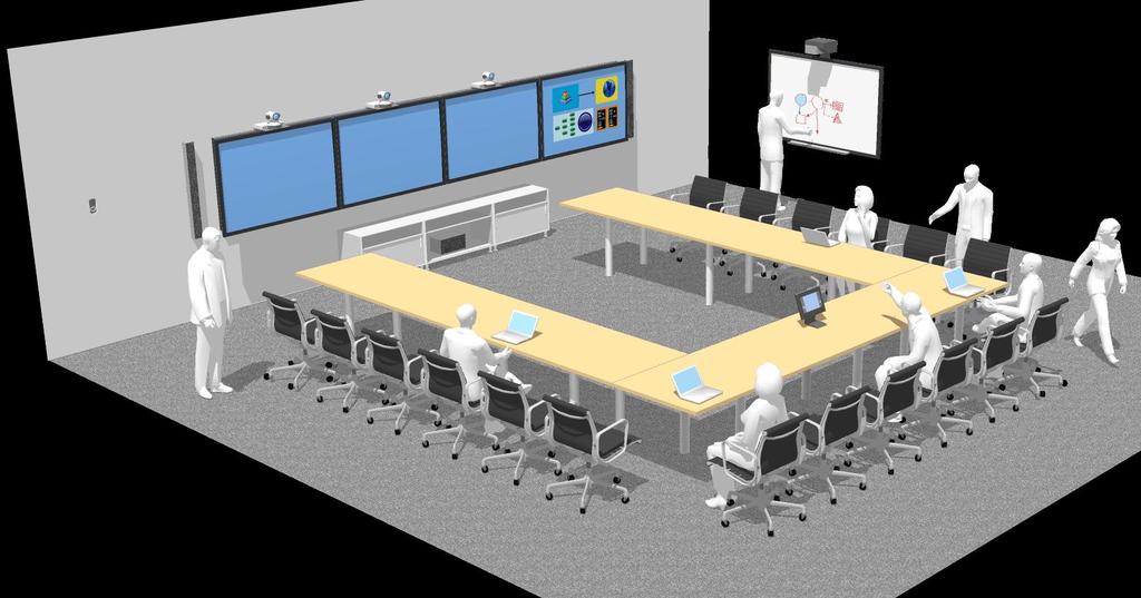 Large Conference Room Design a custom room for larger teams Integrated electronic interactive whiteboard Polycom Architected