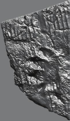 Fig. 8. Complete monochrome 3D model (left) and floating of the 3D model for better visualization of different imprint depths (right) 5.