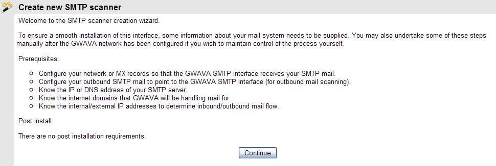 The SMTP scanner creation wizard informs you of the