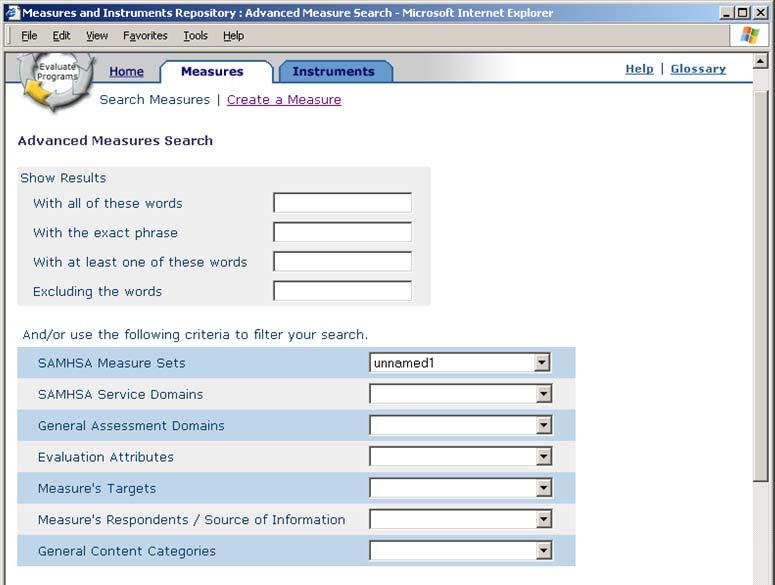 Page I.D..3 Page Title Measures and Instruments Repository : Advanced Measure Search Version.0 File name M_advanced_search.htm.