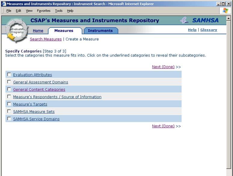 Page I.D..5... Page Title Measures and Instruments Repository : Add to Categories Version.0 File name M_create5.htm.