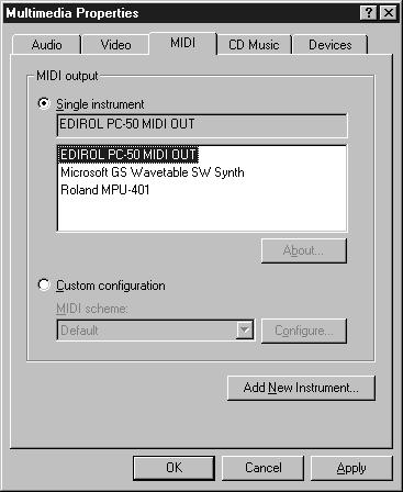 Getting Connected and Installing Drivers (Windows) Windows 98 users Make the following settings so that you can use the MIDI functionality of the PC-50.