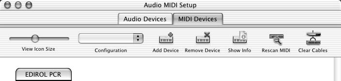 Getting Connected and Installing Drivers (Macintosh) Setting the driver Mac OS settings Make the following settings so that you can use the MIDI functionality of the PC-50.