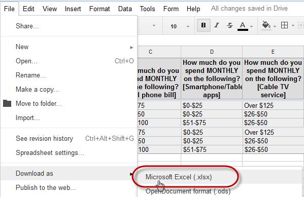 You have the option of downloading your results as a CSV file or as an Excel file, among other formats: Tip if you're using the Grid option rather than a Likert scale As mentioned previously, a