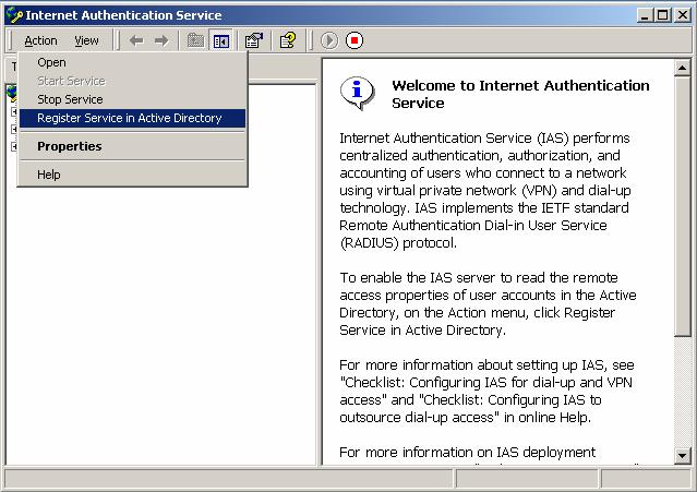 IV. Configuring IAS Server A. Register Service In Active Directory 1.